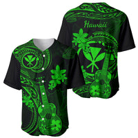 Hawaii Baseball Jersey Ukulele Mix Polynesian Plumeria Green Version - Wonder Print Shop