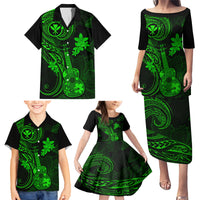Hawaii Family Matching Puletasi Dress and Hawaiian Shirt Ukulele Mix Polynesian Plumeria Green Version - Wonder Print Shop