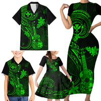 Hawaii Family Matching Short Sleeve Bodycon Dress and Hawaiian Shirt Ukulele Mix Polynesian Plumeria Green Version - Wonder Print Shop