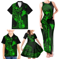 Hawaii Family Matching Tank Maxi Dress and Hawaiian Shirt Ukulele Mix Polynesian Plumeria Green Version - Wonder Print Shop