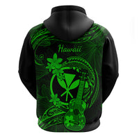 Hawaii Hoodie Ukulele Mix Polynesian Plumeria Green Version - Wonder Print Shop