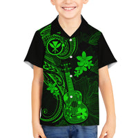 Hawaii Kid Hawaiian Shirt Ukulele Mix Polynesian Plumeria Green Version - Wonder Print Shop