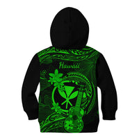 Hawaii Kid Hoodie Ukulele Mix Polynesian Plumeria Green Version - Wonder Print Shop