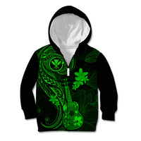 Hawaii Kid Hoodie Ukulele Mix Polynesian Plumeria Green Version - Wonder Print Shop