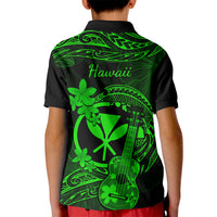 Hawaii Kid Polo Shirt Ukulele Mix Polynesian Plumeria Green Version - Wonder Print Shop