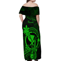 Hawaii Off Shoulder Maxi Dress Ukulele Mix Polynesian Plumeria Green Version - Wonder Print Shop