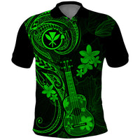 Hawaii Polo Shirt Ukulele Mix Polynesian Plumeria Green Version - Wonder Print Shop