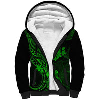 Hawaii Sherpa Hoodie Ukulele Mix Polynesian Plumeria Green Version - Wonder Print Shop