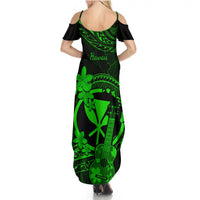 Hawaii Summer Maxi Dress Ukulele Mix Polynesian Plumeria Green Version - Wonder Print Shop