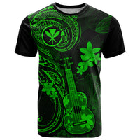 Hawaii T Shirt Ukulele Mix Polynesian Plumeria Green Version - Wonder Print Shop