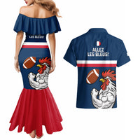 France Rugby Couples Matching Mermaid Dress and Hawaiian Shirt World Cup Allez Les Bleus 2023 Mascot - Wonder Print Shop