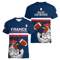 France Rugby Women V Neck T Shirt World Cup Allez Les Bleus 2023 Mascot - Wonder Print Shop