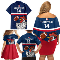 Custom France Rugby Family Matching Off Shoulder Short Dress and Hawaiian Shirt World Cup Allez Les Bleus 2023 Mascot - Wonder Print Shop