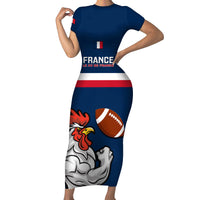 Custom France Rugby Family Matching Short Sleeve Bodycon Dress and Hawaiian Shirt World Cup Allez Les Bleus 2023 Mascot - Wonder Print Shop