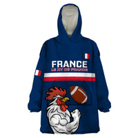 Custom France Rugby Wearable Blanket Hoodie World Cup Allez Les Bleus 2023 Mascot - Wonder Print Shop
