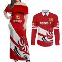 Custom Georgia Rugby Couples Matching Off Shoulder Maxi Dress and Long Sleeve Button Shirts 2023 Go Lelos Curves Style - Wonder Print Shop