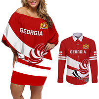 Custom Georgia Rugby Couples Matching Off Shoulder Short Dress and Long Sleeve Button Shirts 2023 Go Lelos Curves Style - Wonder Print Shop