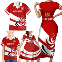 Custom Georgia Rugby Family Matching Short Sleeve Bodycon Dress and Hawaiian Shirt 2023 Go Lelos Curves Style - Wonder Print Shop