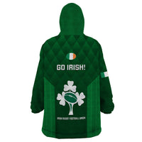 Ireland Rugby Wearable Blanket Hoodie 2023 Go Shamrock World Cup Irish Celtic Pattern - Wonder Print Shop