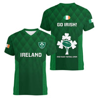 Ireland Rugby Women V Neck T Shirt 2023 Go Shamrock World Cup Irish Celtic Pattern - Wonder Print Shop