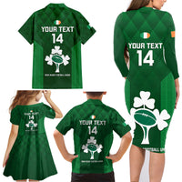 Custom Ireland Rugby Family Matching Long Sleeve Bodycon Dress and Hawaiian Shirt 2023 Go Shamrock World Cup Irish Celtic Pattern - Wonder Print Shop