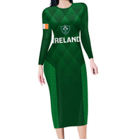 Custom Ireland Rugby Family Matching Long Sleeve Bodycon Dress and Hawaiian Shirt 2023 Go Shamrock World Cup Irish Celtic Pattern - Wonder Print Shop
