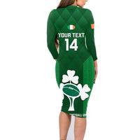 Custom Ireland Rugby Family Matching Long Sleeve Bodycon Dress and Hawaiian Shirt 2023 Go Shamrock World Cup Irish Celtic Pattern - Wonder Print Shop