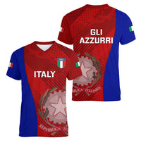 Italy Rugby Women V Neck T Shirt 2023 The Blues Grunge Style - Wonder Print Shop