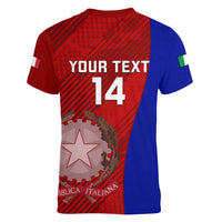 Custom Italy Rugby Women V Neck T Shirt 2023 The Blues Grunge Style - Wonder Print Shop