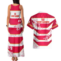 Japan Rugby Couples Matching Tank Maxi Dress and Hawaiian Shirt 2023 Go Cherry Blossoms World Cup - Wonder Print Shop