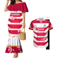 Custom Japan Rugby Couples Matching Mermaid Dress and Hawaiian Shirt 2023 Go Cherry Blossoms World Cup - Wonder Print Shop