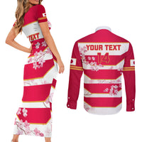 Custom Japan Rugby Couples Matching Short Sleeve Bodycon Dress and Long Sleeve Button Shirts 2023 Go Cherry Blossoms World Cup - Wonder Print Shop
