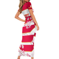 Custom Japan Rugby Short Sleeve Bodycon Dress 2023 Go Cherry Blossoms World Cup - Wonder Print Shop