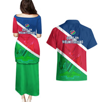 Namibia Rugby Couples Matching Puletasi Dress and Hawaiian Shirt 2023 Welwitschias Flag Style - Wonder Print Shop