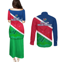 Namibia Rugby Couples Matching Puletasi Dress and Long Sleeve Button Shirts 2023 Welwitschias Flag Style - Wonder Print Shop