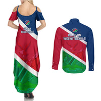 Namibia Rugby Couples Matching Summer Maxi Dress and Long Sleeve Button Shirts 2023 Welwitschias Flag Style - Wonder Print Shop