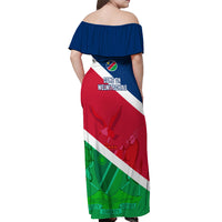 Namibia Rugby Off Shoulder Maxi Dress 2023 Welwitschias Flag Style - Wonder Print Shop