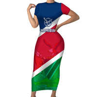 Custom Namibia Rugby Short Sleeve Bodycon Dress 2023 Welwitschias Flag Style - Wonder Print Shop