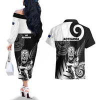 New Zealand Silver Fern Rugby Couples Matching Off The Shoulder Long Sleeve Dress and Hawaiian Shirt Go Champions NZ All Black Maori Koru - Wonder Print Shop
