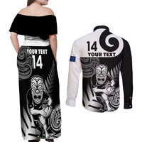 Custom New Zealand Silver Fern Rugby Couples Matching Off Shoulder Maxi Dress and Long Sleeve Button Shirts Go Champions NZ All Black Maori Koru - Wonder Print Shop