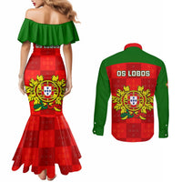 portugal-rugby-couples-matching-mermaid-dress-and-long-sleeve-button-shirts-go-wolves-mix-coat-of-arms
