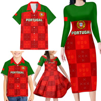 Portugal Rugby Family Matching Long Sleeve Bodycon Dress and Hawaiian Shirt Go Wolves Mix Coat Of Arms - Wonder Print Shop