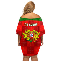 Portugal Rugby Off Shoulder Short Dress Go Wolves Mix Coat Of Arms - Wonder Print Shop