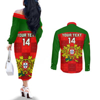 custom-portugal-rugby-couples-matching-off-the-shoulder-long-sleeve-dress-and-long-sleeve-button-shirts-go-wolves-mix-coat-of-arms