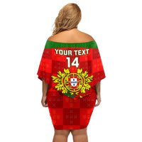 Custom Portugal Rugby Off Shoulder Short Dress Go Wolves Mix Coat Of Arms - Wonder Print Shop