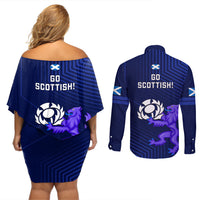 Scotland Rugby Couples Matching Off Shoulder Short Dress and Long Sleeve Button Shirts 2023 Go Scottish - Wonder Print Shop
