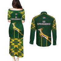 South Africa Rugby Couples Matching Puletasi Dress and Long Sleeve Button Shirts 2023 Go Champions World Cup Springboks - Wonder Print Shop