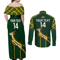 Custom South Africa Rugby Couples Matching Off Shoulder Maxi Dress and Long Sleeve Button Shirts 2023 Go Champions World Cup Springboks - Wonder Print Shop