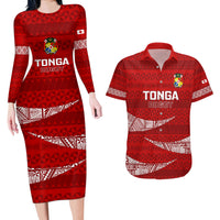 Tonga Rugby Couples Matching Long Sleeve Bodycon Dress and Hawaiian Shirt 2023 Ikale Tahi Tongan Ngatu Pattern - Wonder Print Shop