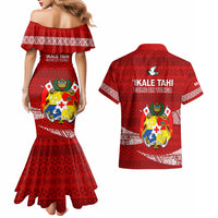 Tonga Rugby Couples Matching Mermaid Dress and Hawaiian Shirt 2023 Ikale Tahi Tongan Ngatu Pattern - Wonder Print Shop
